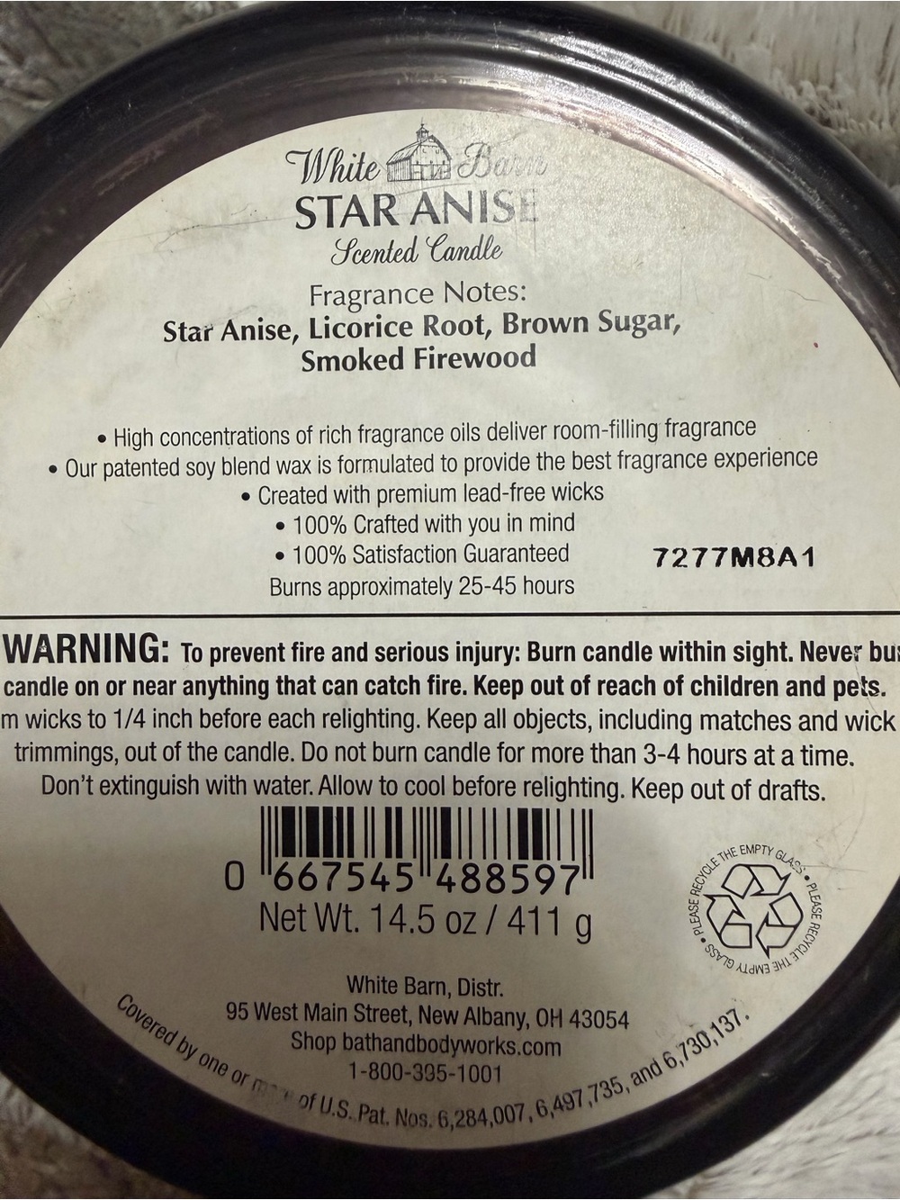 Holiday Limited Edition White Barn Black Glass Star Anise Scented Candle - Picture 3 of 3